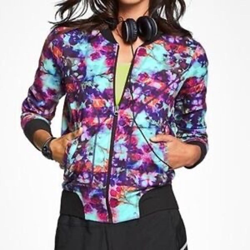 Athleta Floral Fade Bombtastic Jacket Medium Multicolor Abstract